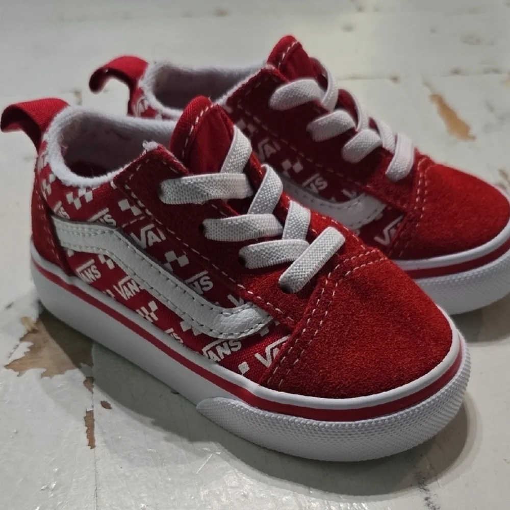 Vans Kids Red and White Sneakers - Picture 2 of 4